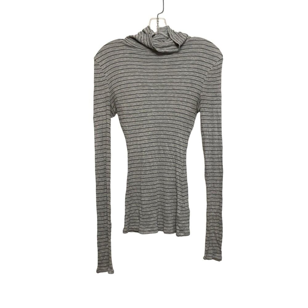 Postmark Anthropologie‎ Long Sleeve Ribbed Top Size XS Gray Stripe Stretch Cowl